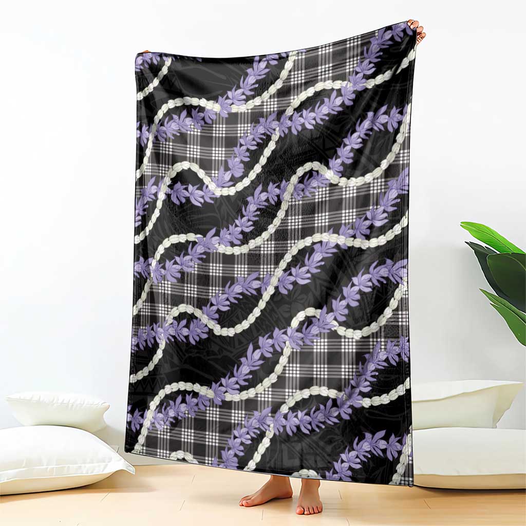 Black Hawaii Palaka Honohono Pikake Blanket Hawaiian Orchid Lei Polynesian Pattern - Polynesian Pride