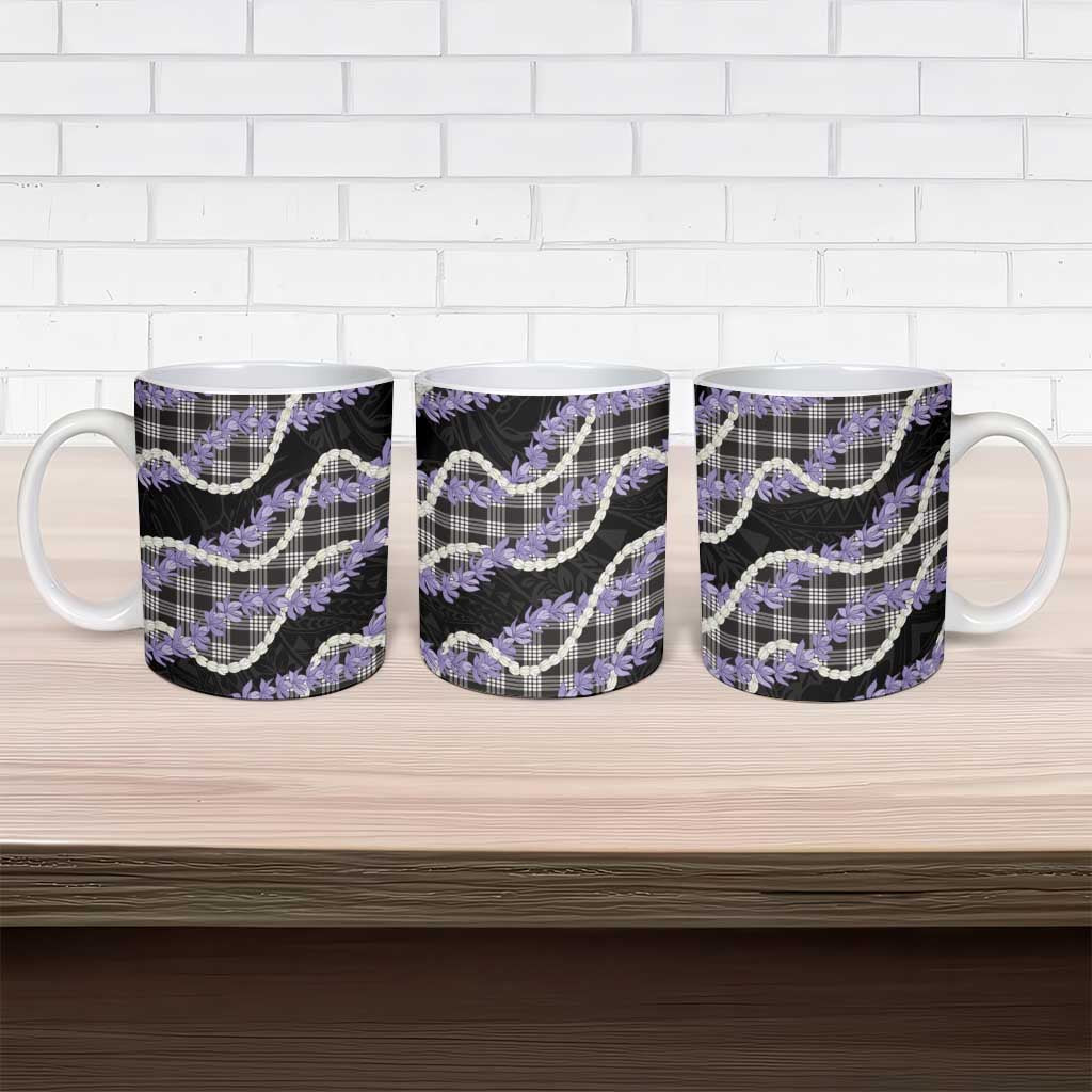 Black Hawaii Palaka Honohono Pikake Ceramic Mug Hawaiian Orchid Lei Polynesian Pattern - Polynesian Pride