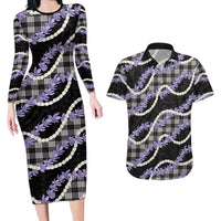 Black Hawaii Palaka Honohono Pikake Couples Matching Long Sleeve Bodycon Dress and Hawaiian Shirt Hawaiian Orchid Lei Polynesian Pattern LT14 Black - Polynesian Pride