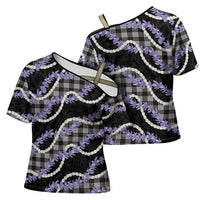 Black Hawaii Palaka Honohono Pikake Cross Shoulder Shirt Hawaiian Orchid Lei Polynesian Pattern - Polynesian Pride