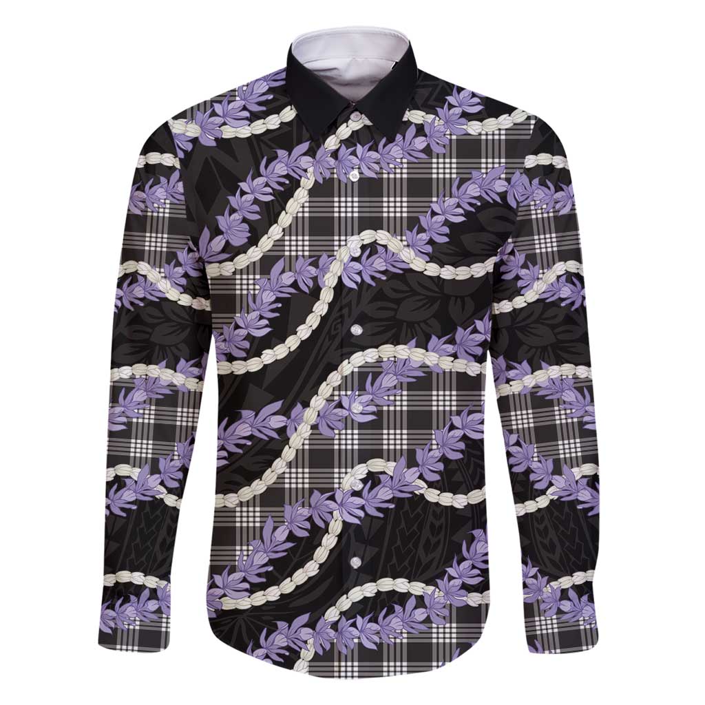 Black Hawaii Palaka Honohono Pikake Family Matching Long Sleeve Bodycon Dress and Hawaiian Shirt Hawaiian Orchid Lei Polynesian Pattern - Polynesian Pride