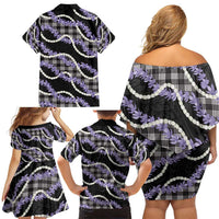 Black Hawaii Palaka Honohono Pikake Family Matching Off Shoulder Short Dress and Hawaiian Shirt Hawaiian Orchid Lei Polynesian Pattern - Polynesian Pride