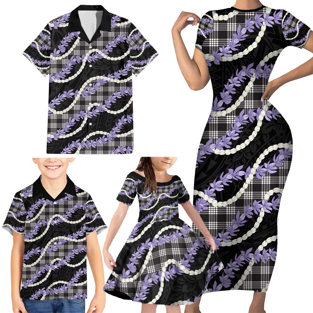 Black Hawaii Palaka Honohono Pikake Family Matching Short Sleeve Bodycon Dress and Hawaiian Shirt Hawaiian Orchid Lei Polynesian Pattern - Polynesian Pride
