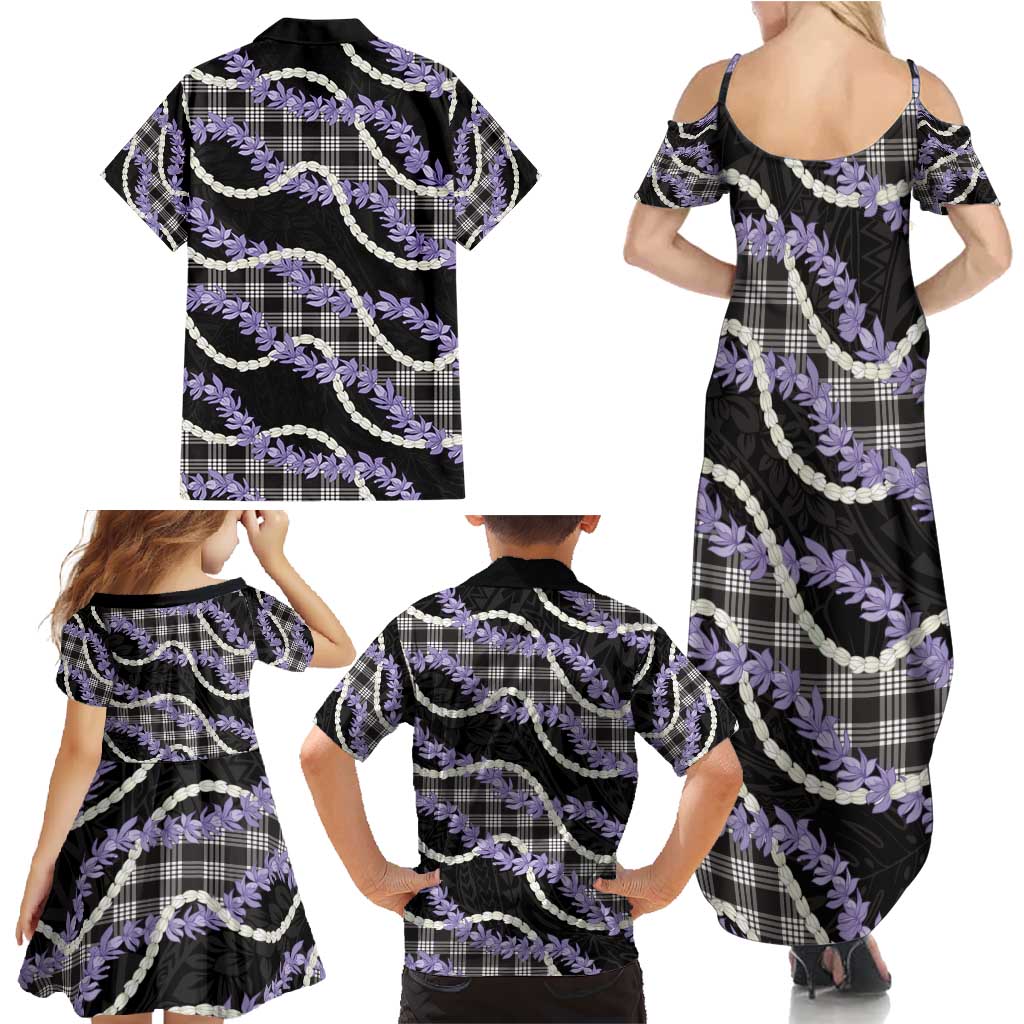 Black Hawaii Palaka Honohono Pikake Family Matching Summer Maxi Dress and Hawaiian Shirt Hawaiian Orchid Lei Polynesian Pattern - Polynesian Pride