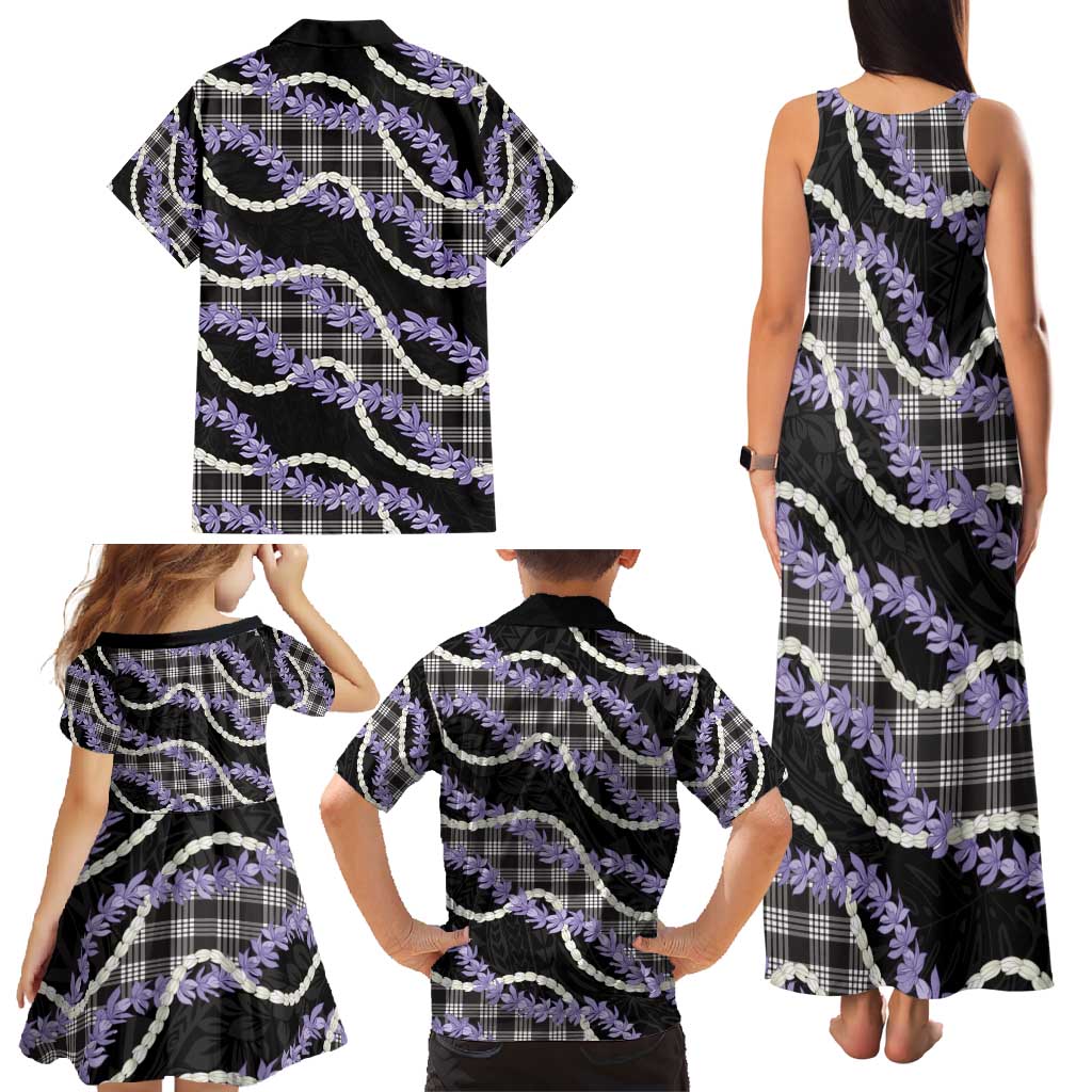 Black Hawaii Palaka Honohono Pikake Family Matching Tank Maxi Dress and Hawaiian Shirt Hawaiian Orchid Lei Polynesian Pattern - Polynesian Pride