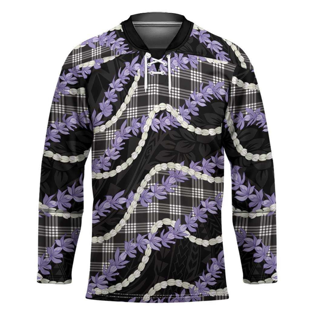 Black Hawaii Palaka Honohono Pikake Hockey Jersey Hawaiian Orchid Lei Polynesian Pattern - Polynesian Pride