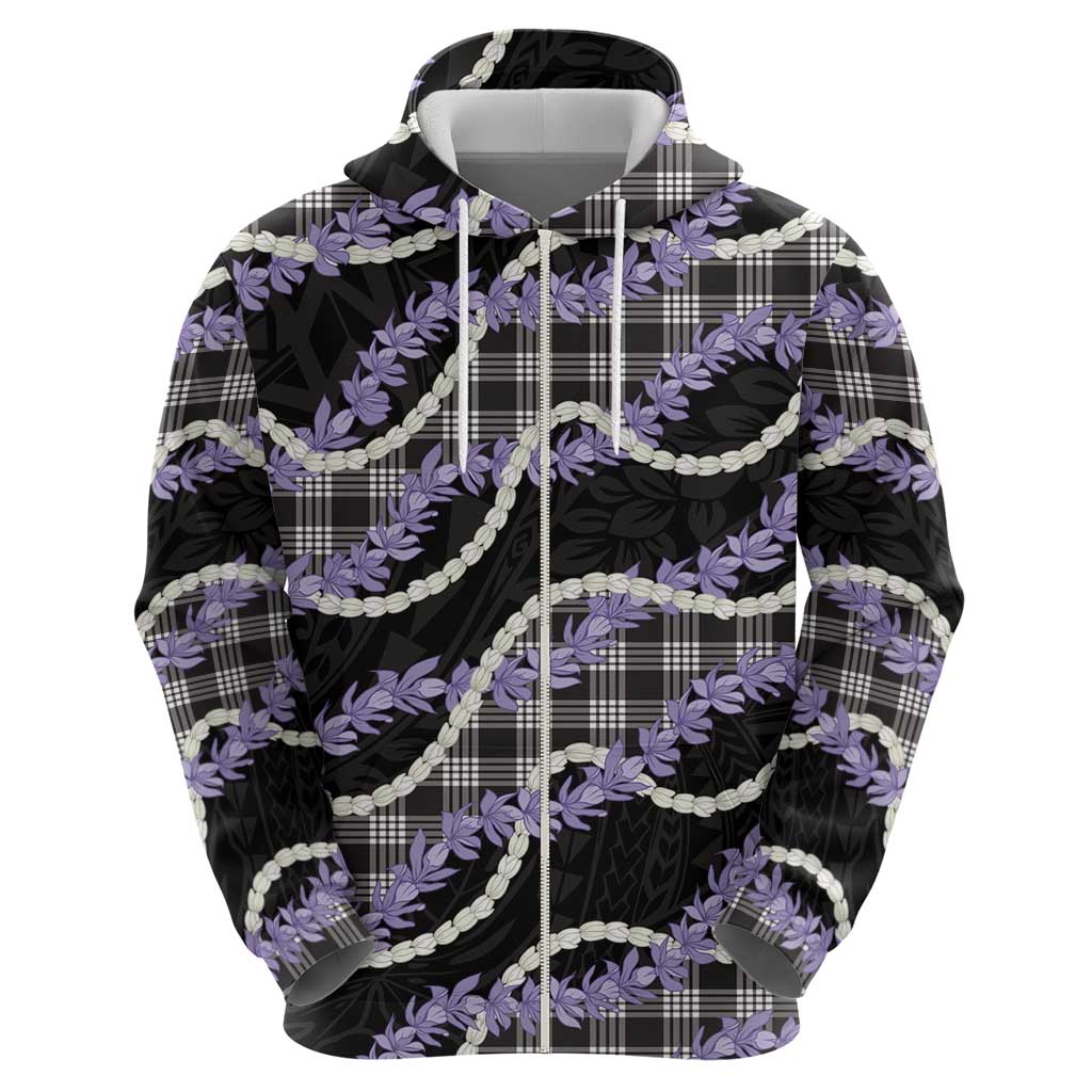 Black Hawaii Palaka Honohono Pikake Hoodie Hawaiian Orchid Lei Polynesian Pattern - Polynesian Pride