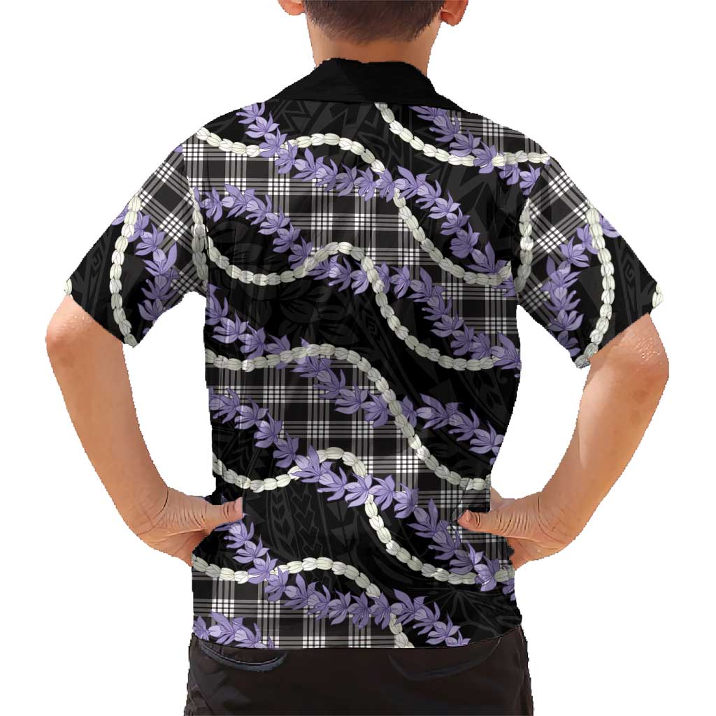Black Hawaii Palaka Honohono Pikake Kid Hawaiian Shirt Hawaiian Orchid Lei Polynesian Pattern LT14 - Polynesian Pride