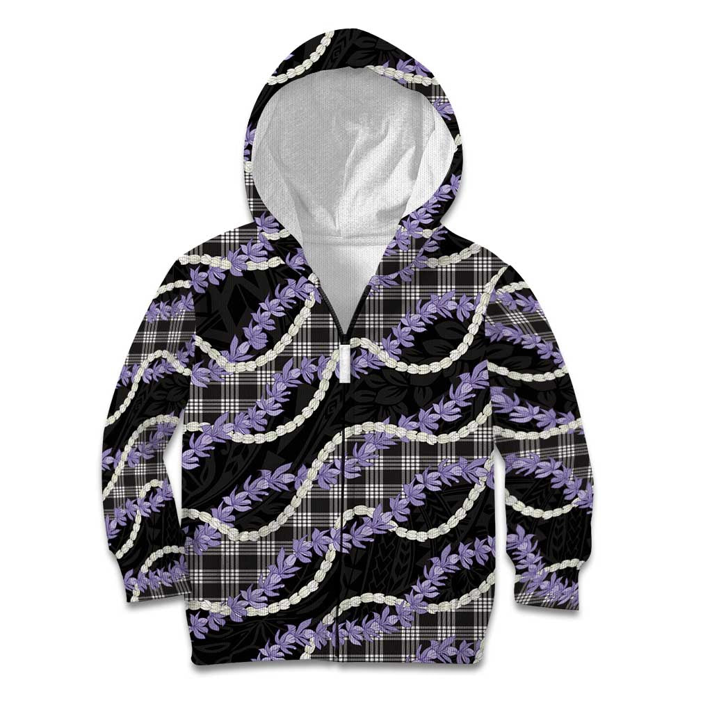 Black Hawaii Palaka Honohono Pikake Kid Hoodie Hawaiian Orchid Lei Polynesian Pattern - Polynesian Pride