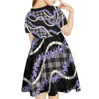 Black Hawaii Palaka Honohono Pikake Kid Short Sleeve Dress Hawaiian Orchid Lei Polynesian Pattern - Polynesian Pride