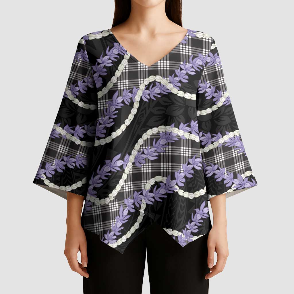 Black Hawaii Palaka Honohono Pikake Kimono Sleeve Blouse Hawaiian Orchid Lei Polynesian Pattern - Polynesian Pride