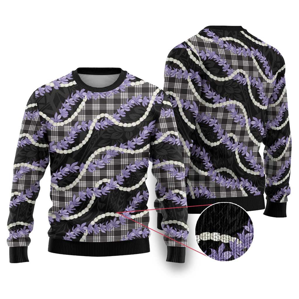 Black Hawaii Palaka Honohono Pikake Ugly Christmas Sweater Hawaiian Orchid Lei Polynesian Pattern - Polynesian Pride