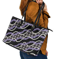 Black Hawaii Palaka Honohono Pikake Leather Tote Bag Hawaiian Orchid Lei Polynesian Pattern - Polynesian Pride