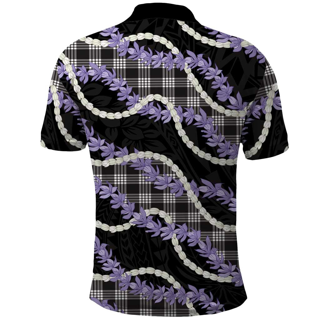 Black Hawaii Palaka Honohono Pikake Polo Shirt Hawaiian Orchid Lei Polynesian Pattern - Polynesian Pride