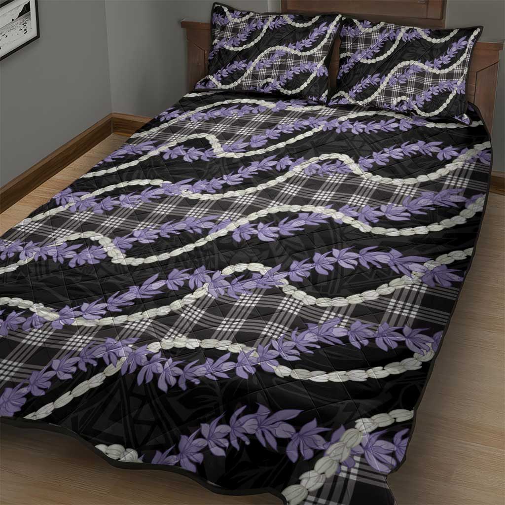 Black Hawaii Palaka Honohono Pikake Quilt Bed Set Hawaiian Orchid Lei Polynesian Pattern - Polynesian Pride