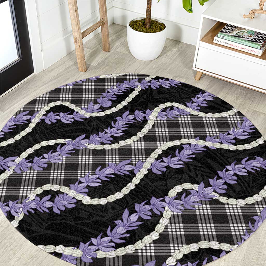 Black Hawaii Palaka Honohono Pikake Round Carpet Hawaiian Orchid Lei Polynesian Pattern - Polynesian Pride