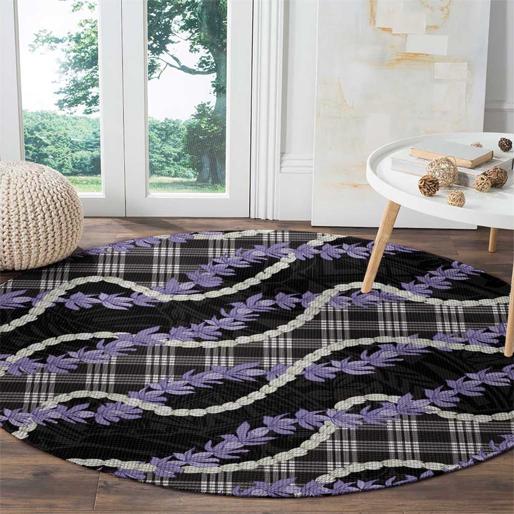 Black Hawaii Palaka Honohono Pikake Round Carpet Hawaiian Orchid Lei Polynesian Pattern - Polynesian Pride