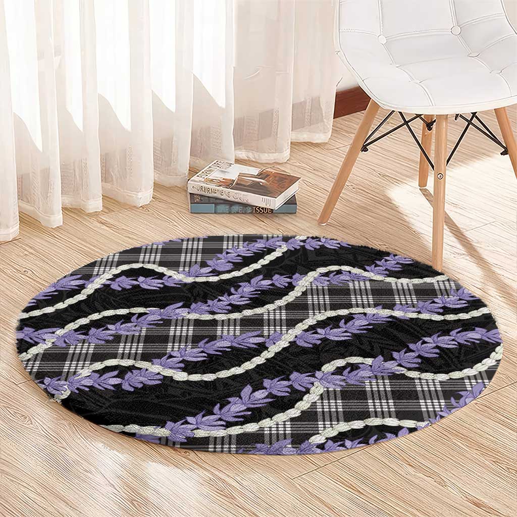 Black Hawaii Palaka Honohono Pikake Round Carpet Hawaiian Orchid Lei Polynesian Pattern - Polynesian Pride