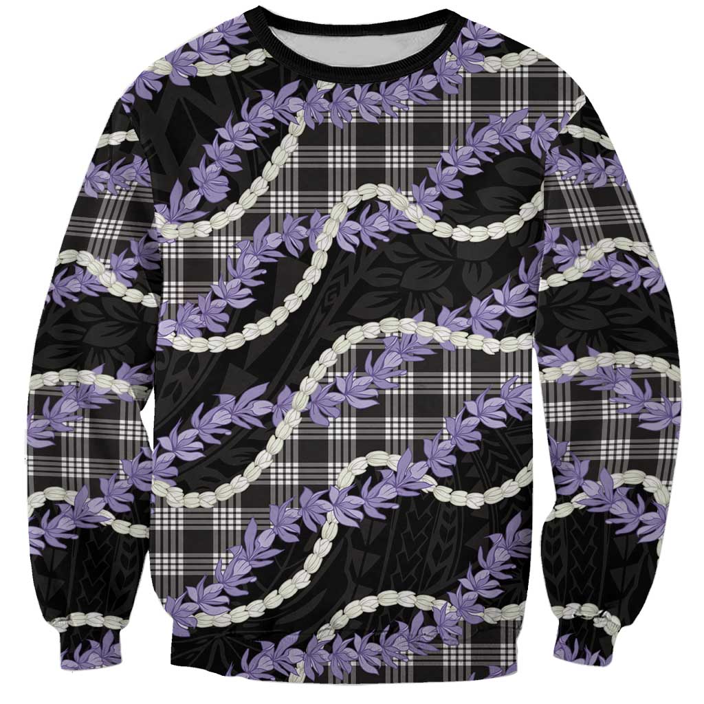Black Hawaii Palaka Honohono Pikake Sweatshirt Hawaiian Orchid Lei Polynesian Pattern - Polynesian Pride