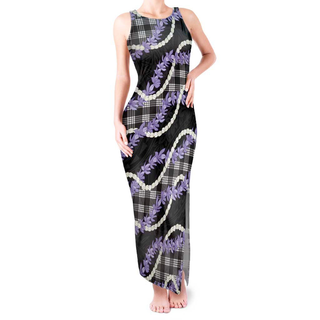 Black Hawaii Palaka Honohono Pikake Tank Maxi Dress Hawaiian Orchid Lei Polynesian Pattern - Polynesian Pride