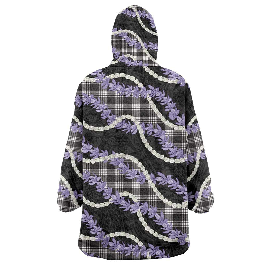 Black Hawaii Palaka Honohono Pikake Wearable Blanket Hoodie Hawaiian Orchid Lei Polynesian Pattern - Polynesian Pride