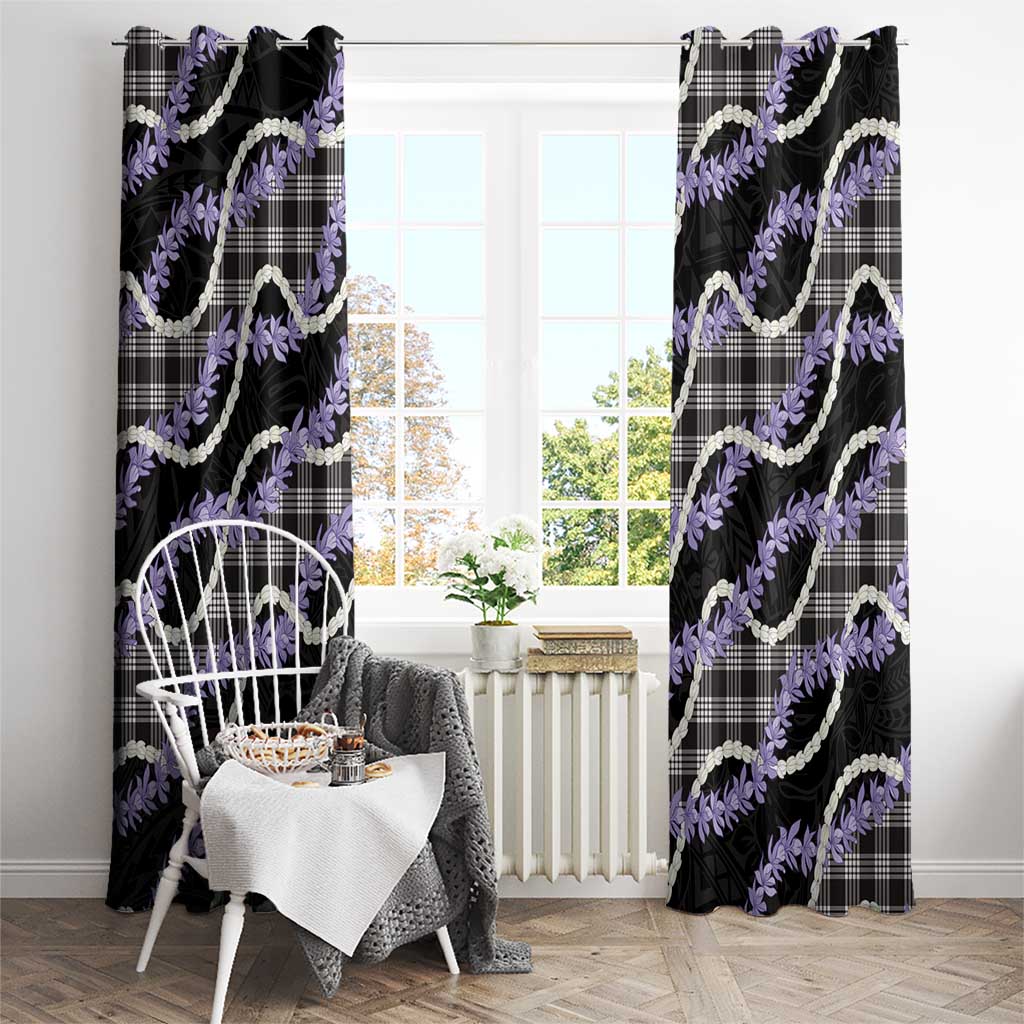 Black Hawaii Palaka Honohono Pikake Window Curtain Hawaiian Orchid Lei Polynesian Pattern - Polynesian Pride