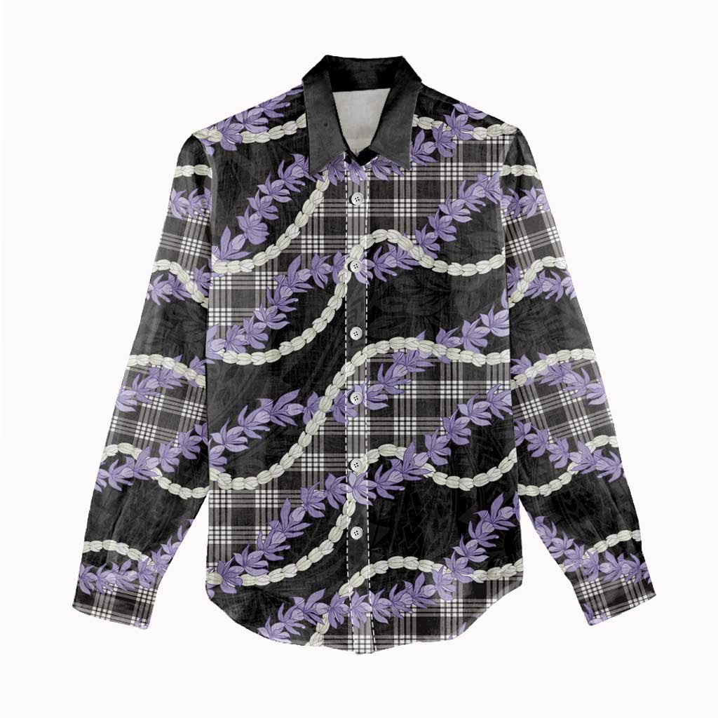 Black Hawaii Palaka Honohono Pikake Women Casual Shirt Hawaiian Orchid Lei Polynesian Pattern - Polynesian Pride