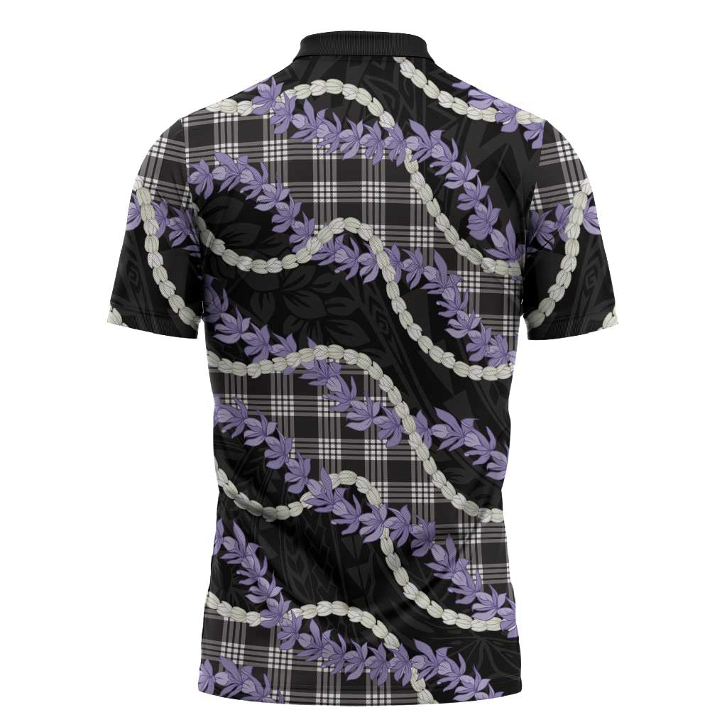 Black Hawaii Palaka Honohono Pikake Zipper Polo Shirt Hawaiian Orchid Lei Polynesian Pattern - Polynesian Pride