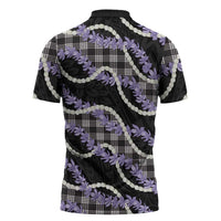 Black Hawaii Palaka Honohono Pikake Zipper Polo Shirt Hawaiian Orchid Lei Polynesian Pattern - Polynesian Pride