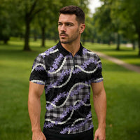 Black Hawaii Palaka Honohono Pikake Zipper Polo Shirt Hawaiian Orchid Lei Polynesian Pattern - Polynesian Pride