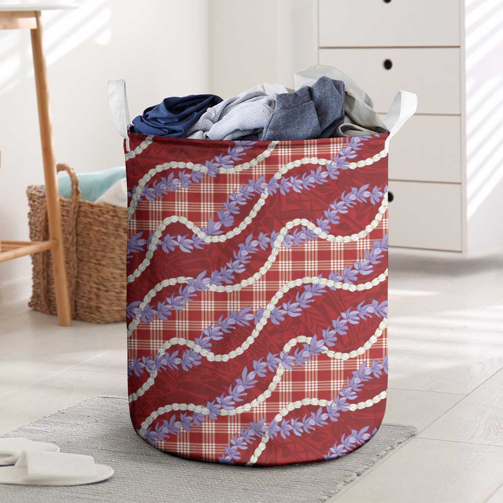 Red Hawaii Palaka Honohono Pikake Laundry Basket Hawaiian Orchid Lei Polynesian Pattern - Polynesian Pride