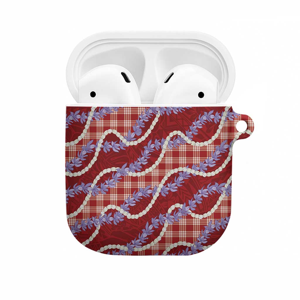 Red Hawaii Palaka Honohono Pikake AirPods Case Hawaiian Orchid Lei Polynesian Pattern - Polynesian Pride