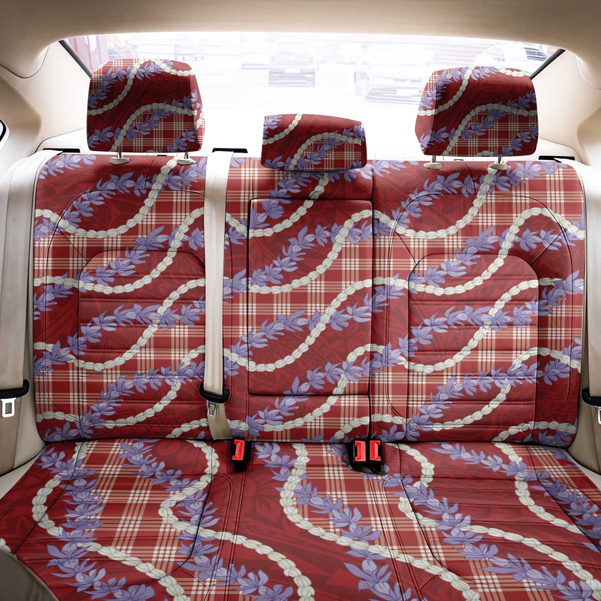Red Hawaii Palaka Honohono Pikake Back Car Seat Cover Hawaiian Orchid Lei Polynesian Pattern - Polynesian Pride