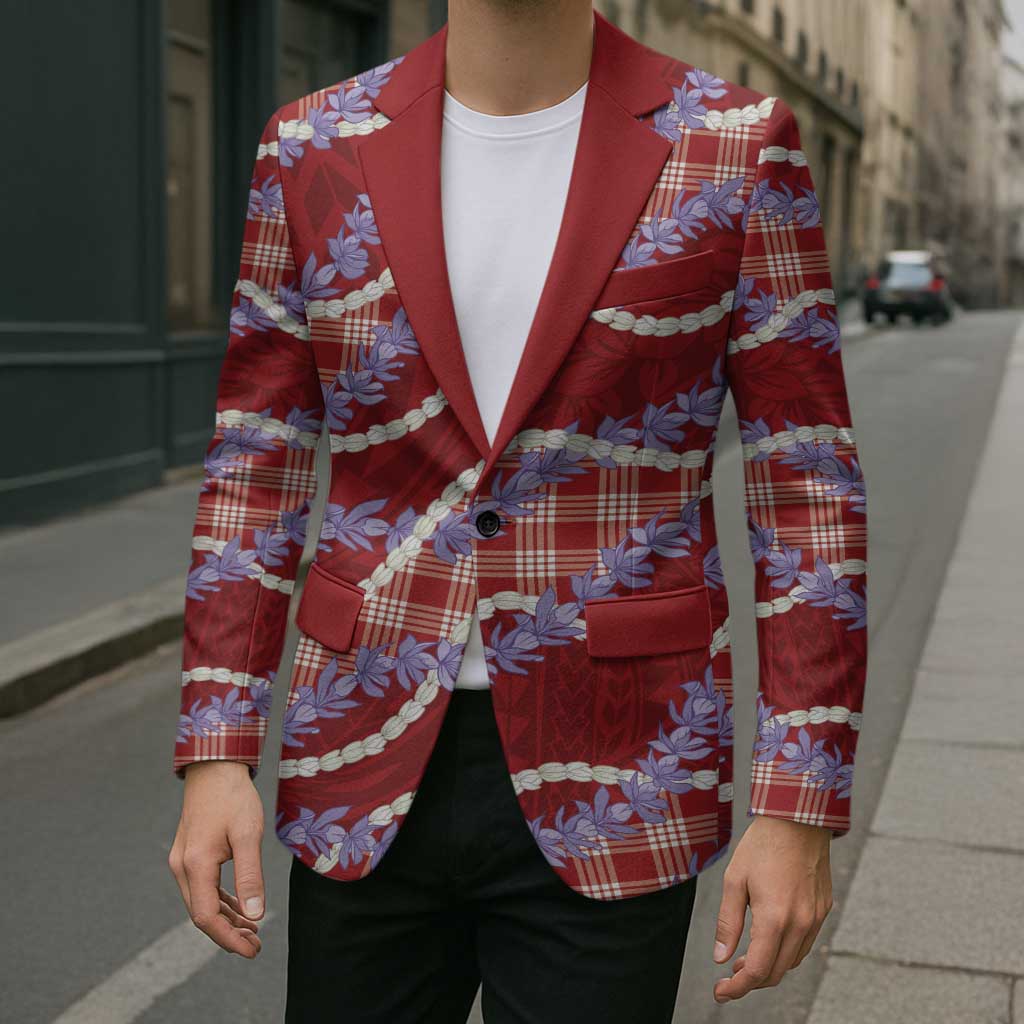 Red Hawaii Palaka Honohono Pikake Blazer Hawaiian Orchid Lei Polynesian Pattern - Polynesian Pride
