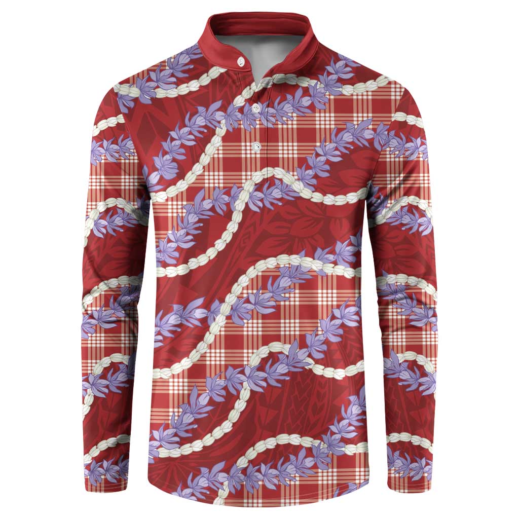 Red Hawaii Palaka Honohono Pikake Button Sweatshirt Hawaiian Orchid Lei Polynesian Pattern - Polynesian Pride