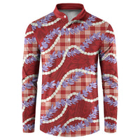 Red Hawaii Palaka Honohono Pikake Button Sweatshirt Hawaiian Orchid Lei Polynesian Pattern - Polynesian Pride
