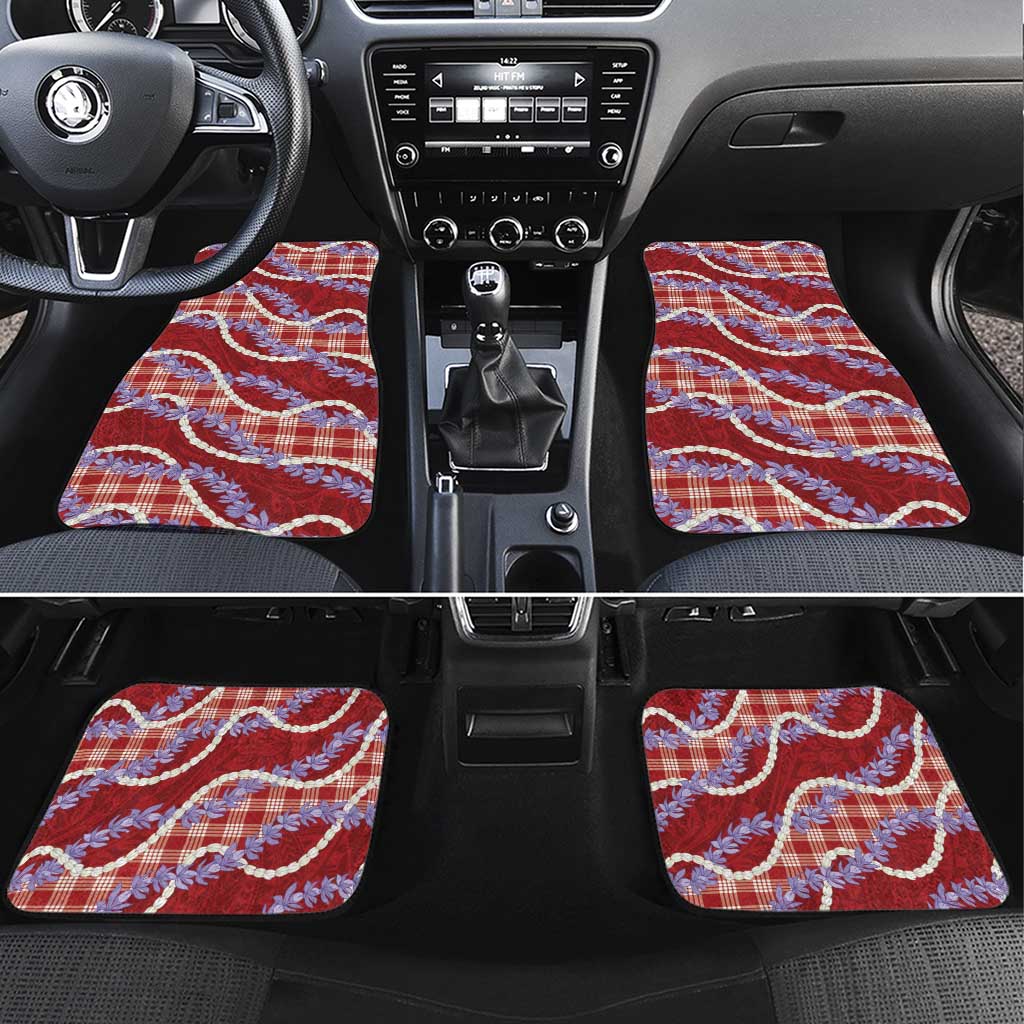 Red Hawaii Palaka Honohono Pikake Car Mats Hawaiian Orchid Lei Polynesian Pattern - Polynesian Pride