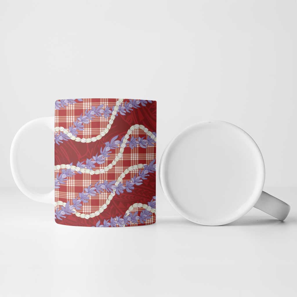 Red Hawaii Palaka Honohono Pikake Ceramic Mug Hawaiian Orchid Lei Polynesian Pattern - Polynesian Pride