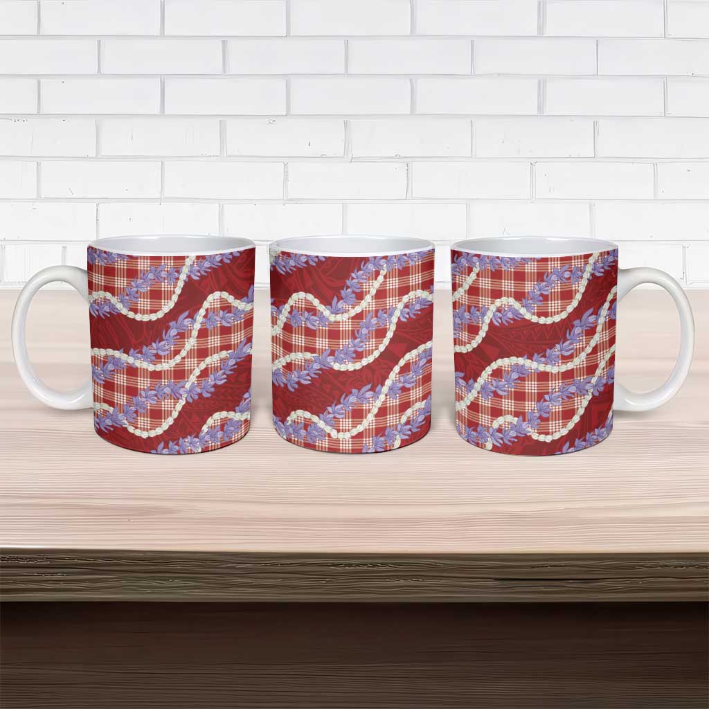 Red Hawaii Palaka Honohono Pikake Ceramic Mug Hawaiian Orchid Lei Polynesian Pattern - Polynesian Pride