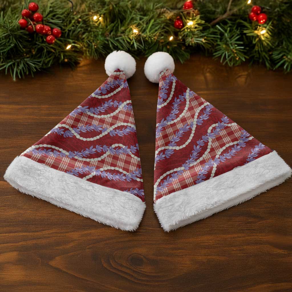 Red Hawaii Palaka Honohono Pikake Christmas Santa Hat Hawaiian Orchid Lei Polynesian Pattern - Polynesian Pride