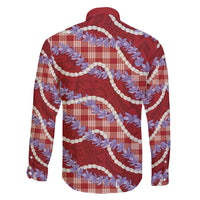 Red Hawaii Palaka Honohono Pikake Family Matching Long Sleeve Bodycon Dress and Hawaiian Shirt Hawaiian Orchid Lei Polynesian Pattern - Polynesian Pride