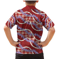 Red Hawaii Palaka Honohono Pikake Family Matching Mermaid Dress and Hawaiian Shirt Hawaiian Orchid Lei Polynesian Pattern - Polynesian Pride