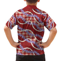 Red Hawaii Palaka Honohono Pikake Family Matching Off Shoulder Maxi Dress and Hawaiian Shirt Hawaiian Orchid Lei Polynesian Pattern - Polynesian Pride