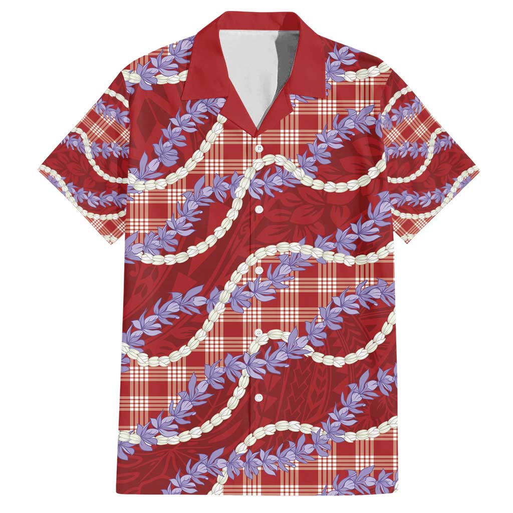 Red Hawaii Palaka Honohono Pikake Family Matching Puletasi and Hawaiian Shirt Hawaiian Orchid Lei Polynesian Pattern - Polynesian Pride
