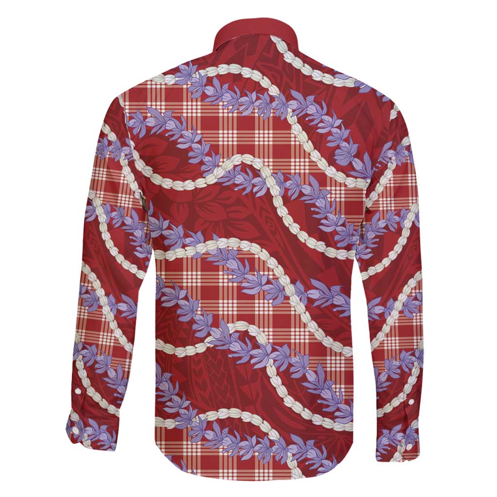 Red Hawaii Palaka Honohono Pikake Family Matching Short Sleeve Bodycon Dress and Hawaiian Shirt Hawaiian Orchid Lei Polynesian Pattern - Polynesian Pride