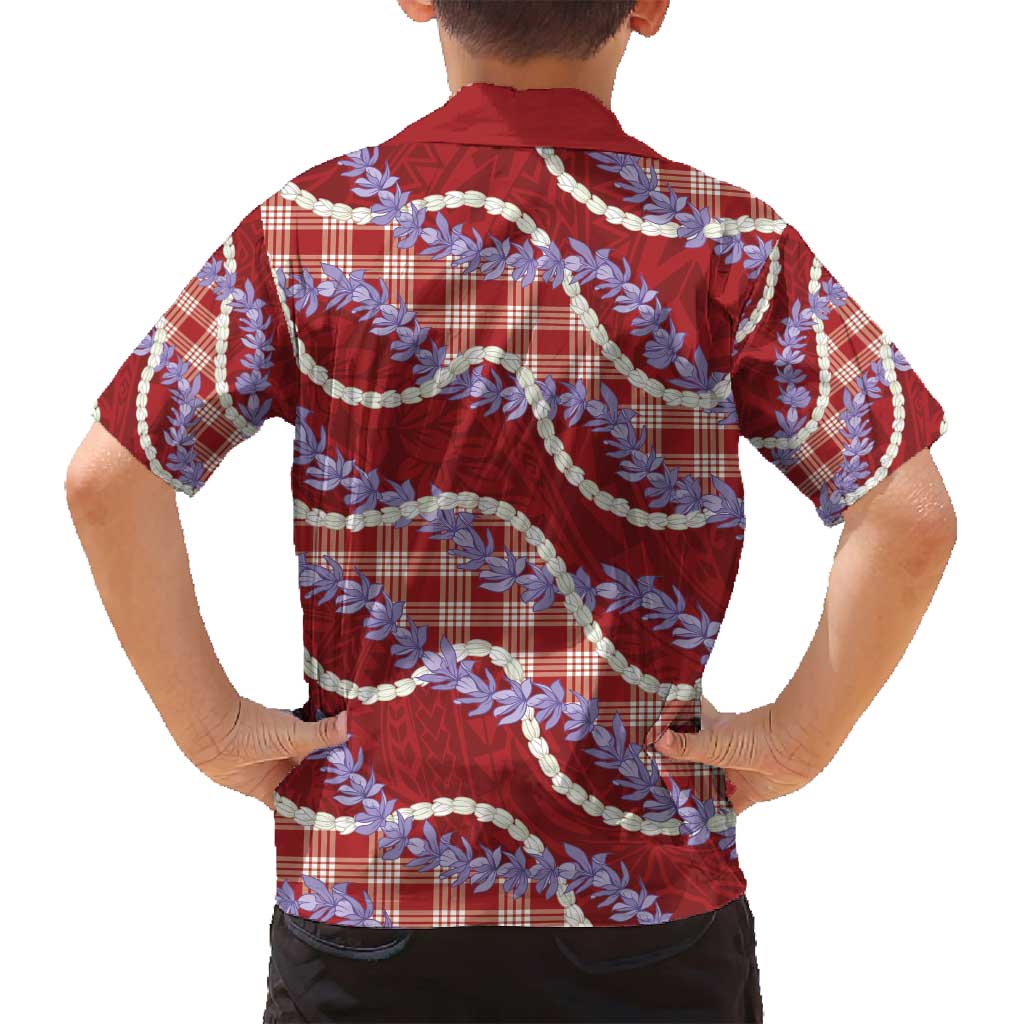 Red Hawaii Palaka Honohono Pikake Family Matching Summer Maxi Dress and Hawaiian Shirt Hawaiian Orchid Lei Polynesian Pattern - Polynesian Pride