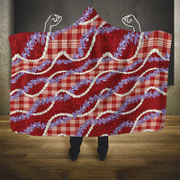 Red Hawaii Palaka Honohono Pikake Hooded Blanket Hawaiian Orchid Lei Polynesian Pattern - Polynesian Pride