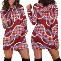 Red Hawaii Palaka Honohono Pikake Hoodie Dress Hawaiian Orchid Lei Polynesian Pattern - Polynesian Pride