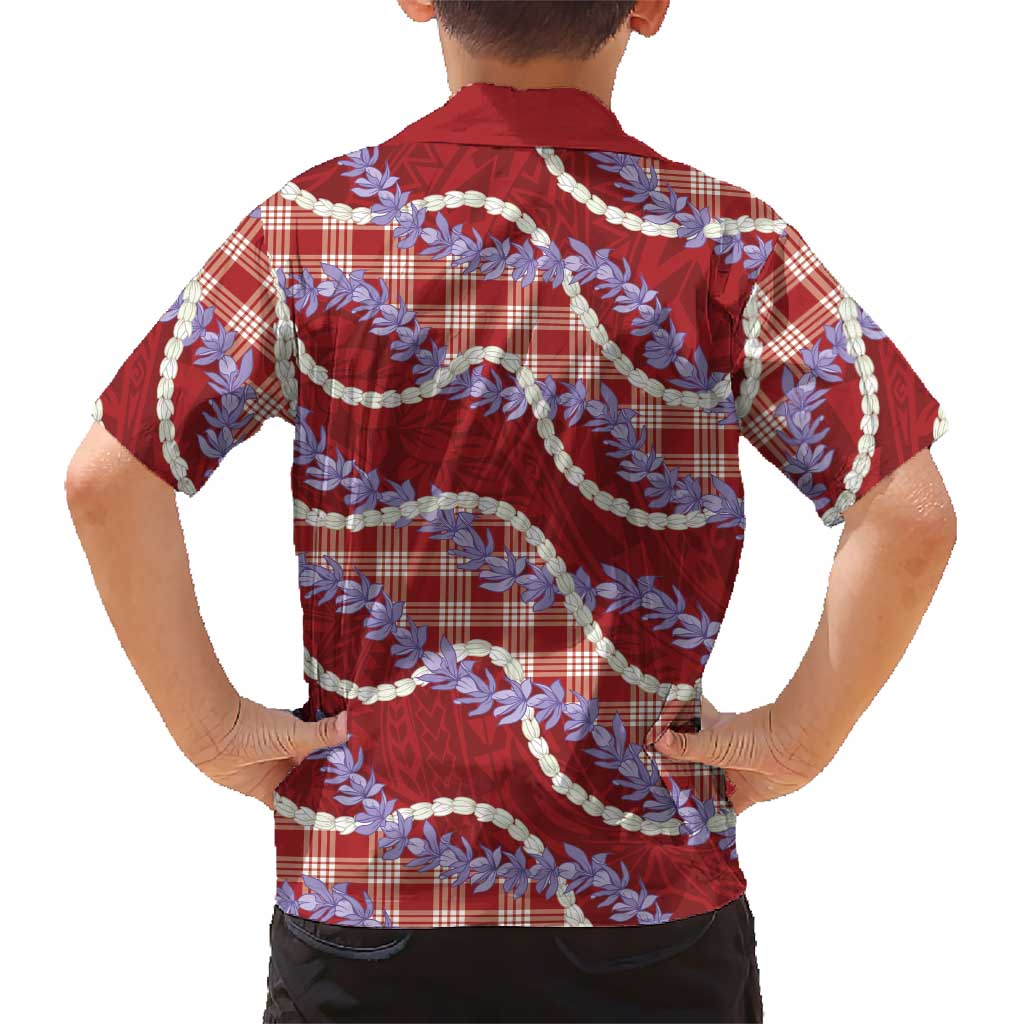 Red Hawaii Palaka Honohono Pikake Kid Hawaiian Shirt Hawaiian Orchid Lei Polynesian Pattern - Polynesian Pride