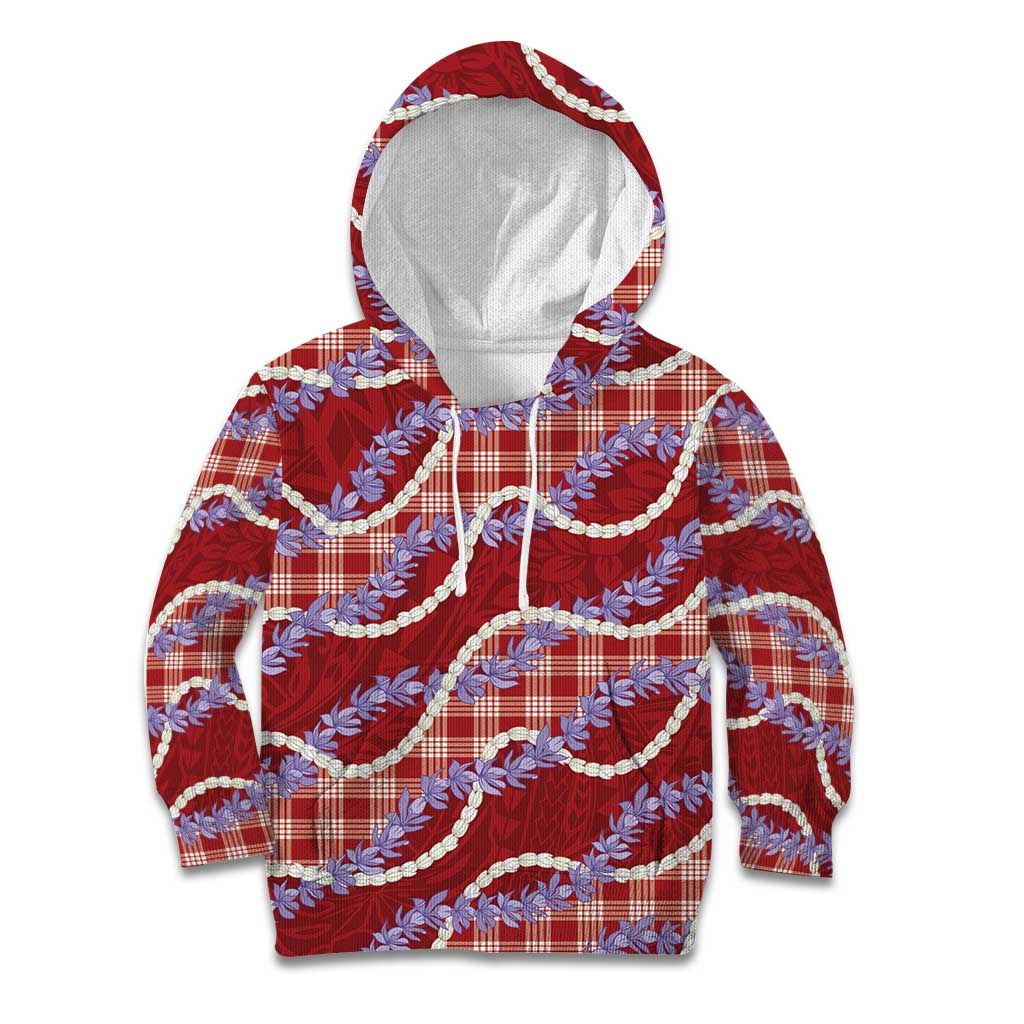 Red Hawaii Palaka Honohono Pikake Kid Hoodie Hawaiian Orchid Lei Polynesian Pattern - Polynesian Pride